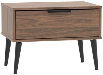 Hong Kong 1 Drawer Wide Walnut Bedside Table with Wooden Legs