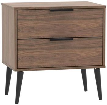 Hong Kong 2 Drawer Wide Walnut Bedside Cabinet with Wooden Legs
