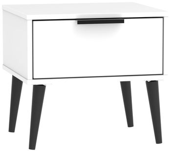 Hong Kong White 1 Drawer Small Bedside Table with Wooden Legs