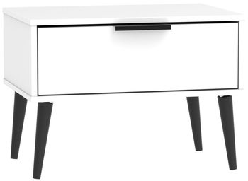 Hong Kong White 1 Drawer Bedside Table with Wooden Legs