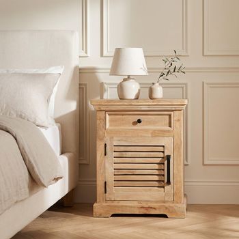 Jaylene Mango Wood 1 Door Louvered Bedside Cabinet