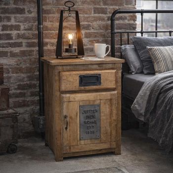 Jupiter Industrial Mango Wood and Metal 1 Door 1 Drawer Bedside Cabinet
