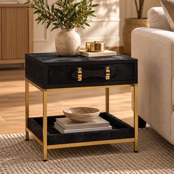 Kensington Townhouse Black Faux Fur 1 Drawer Bedside Table