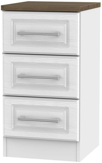 Kent White and Oak 3 Drawer Bedside Cabinet