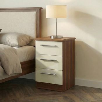 Knightsbridge Cream Gloss and Walnut 3 Drawer Bedside Cabinet