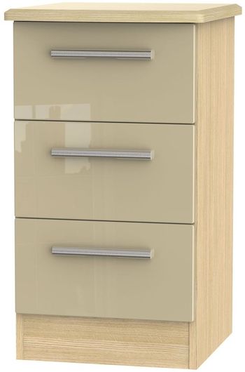 Knightsbridge Mushroom and Light Oak 3 Drawer Bedside Cabinet