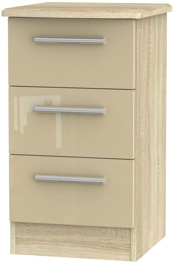 Knightsbridge Mushroom and Oak 3 Drawer Bedside Cabinet