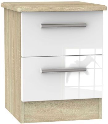 Knightsbridge White Gloss and Oak 2 Drawer Bedside Cabinet