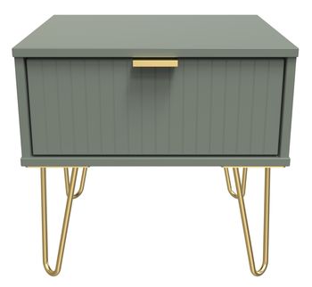 Linear Green 1 Drawer Bedside Table with Gold Hairpin Legs