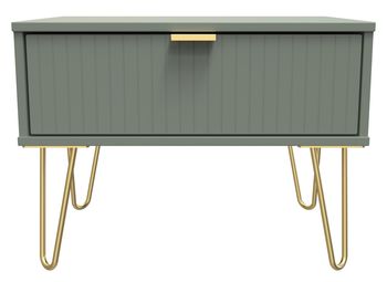 Linear Green 1 Drawer Wide Bedside Table with Gold Hairpin Legs