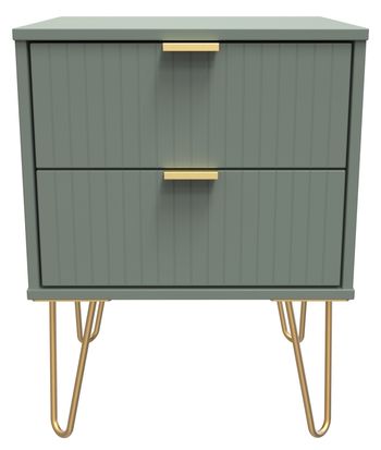 Linear Green 2 Drawer Bedside Cabinet with Gold Hairpin Legs