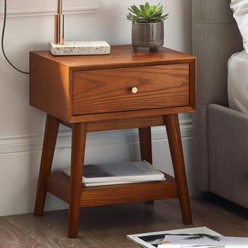 Lowry Cherry Wood 1 Drawer Retro Style Bedside Table