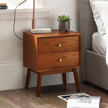 Lowry Cherry Wood 2 Drawer Retro Style Bedside Cabinet