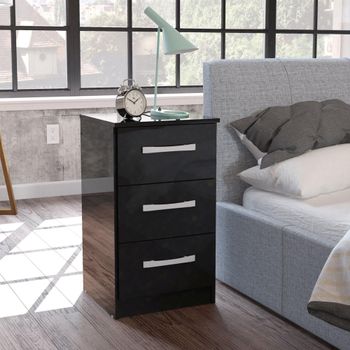 Lynx Black Gloss 3 Drawer Bedside Cabinet