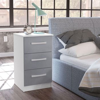Lynx White and Grey Gloss 3 Drawer Bedside Cabinet