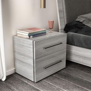Mia Grey 2 Drawer Bedside Cabinet with Handles
