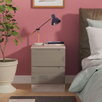 Milan Grey Gloss and Grey Oak 2 Drawer Bedside Cabinet