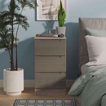 Milan Grey Gloss and Grey Oak 3 Drawer Bedside Cabinet