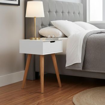 Mitra White and Oak 1 Drawer Bedside Table