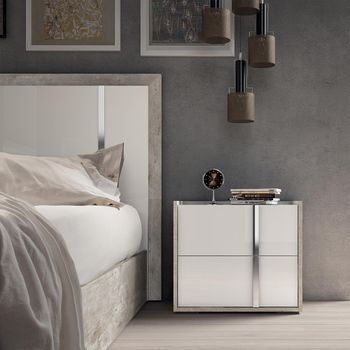 Modern Treviso Grey 2 Drawer Bedside Cabinet