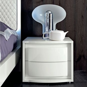 Dama Italian Bianca White 2 Drawer Bedside Cabinet