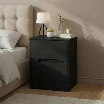 Monaco Black 2 Drawer Bedside Cabinet