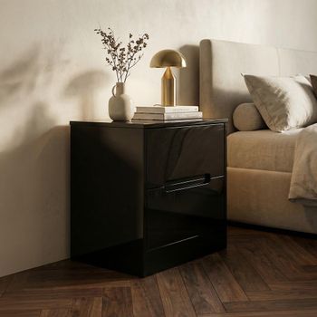 Monaco Black Gloss 2 Drawer Bedside Cabinet