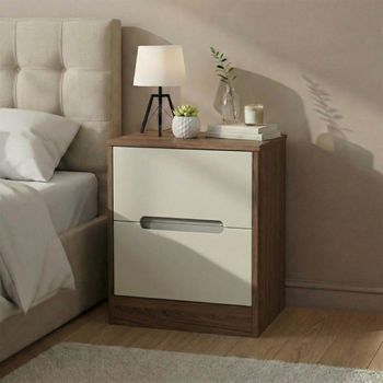Monaco Cashmere and Carini Walnut 2 Drawer Bedside Cabinet