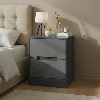 Monaco Grey Gloss and Graphite 2 Drawer Bedside Cabinet