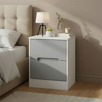 Monaco Grey Matt and White 2 Drawer Bedside Cabinet