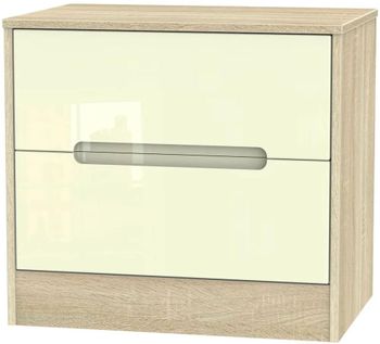 Monaco Cream Gloss and Oak 2 Drawer Wide Bedside Cabinet