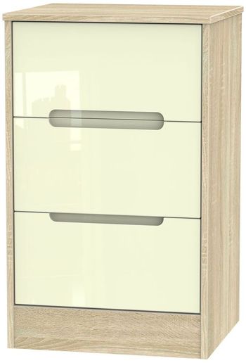 Monaco Cream Gloss and Oak 3 Drawer Bedside Cabinet
