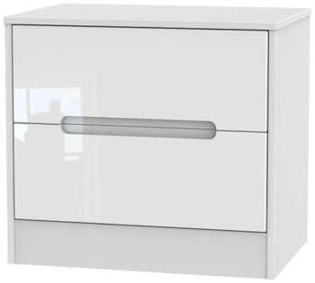 Monaco White Gloss 2 Drawer Wide Bedside Cabinet