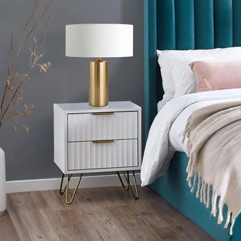 Murano White 2 Drawer Ribbed Bedside Cabinet