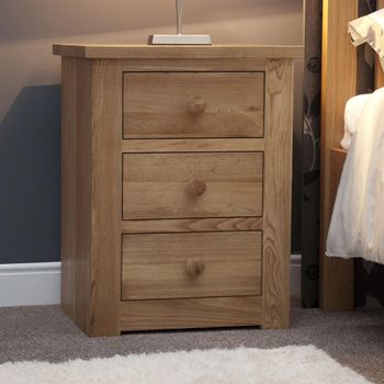 Torino Oak 3 Drawer Bedside Cabinet