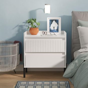 Osaka White Matt Fluted 2 Drawer Midi Bedside Cabinet
