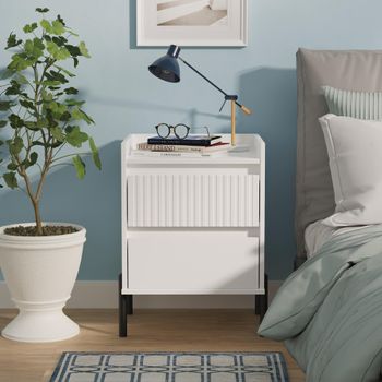 Osaka White Matt Fluted 2 Drawer Bedside Cabinet