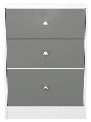 Padstow Grey and White 3 Drawer Bedside Cabinet