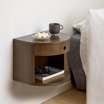 Paron Smoked Oak 1 Drawer Wall Mounted Floating Bedside Table