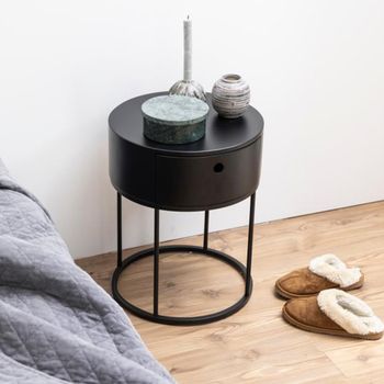 Polo Black Painted 1 Drawer Round Bedside Table