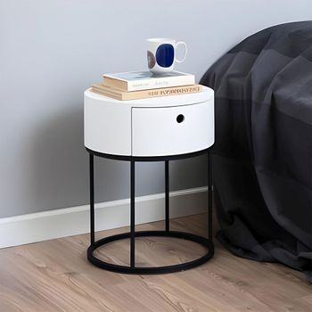 Polo White Painted 1 Drawer Round Bedside Table