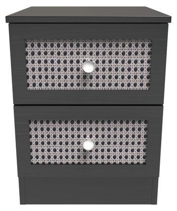 Rattan and Black Ash 2 Drawer Bedside Cabinet