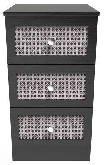 Rattan and Black Ash 3 Drawer Bedside Cabinet