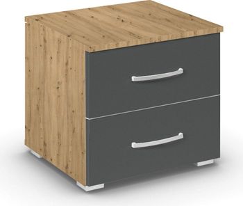 Aditio Artisan Oak and Metallic Dark Grey 2 Drawer Bedside Cabinet