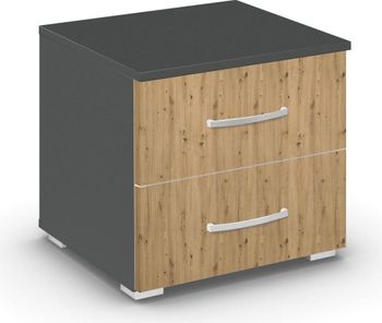 Aditio Metallic Dark Grey and Artisan Oak 2 Drawer Bedside Cabinet