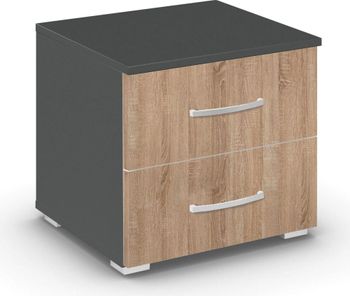 Aditio Metallic Dark Grey and Sonoma Oak 2 Drawer Bedside Cabinet