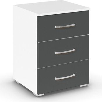 Aditio Alpine White and Metallic Dark Grey 3 Drawer Bedside Cabinet