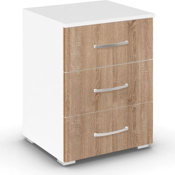 Aditio Alpine White and Sonoma Oak 3 Drawer Bedside Cabinet