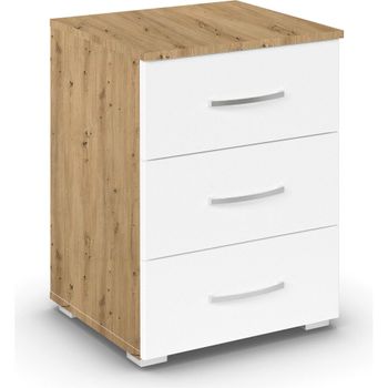 Aditio Artisan Oak and Alpine White 3 Drawer Bedside Cabinet