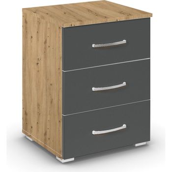 Aditio Artisan Oak and Metallic Dark Grey 3 Drawer Bedside Cabinet